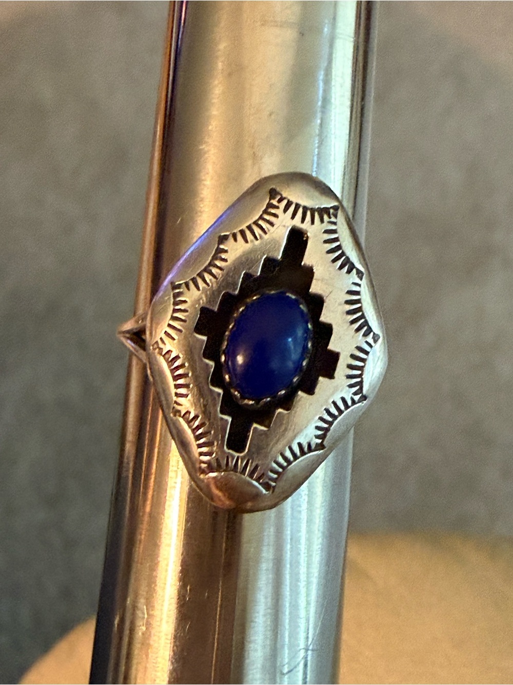 Vintage Native American Blue Lapis Sterling SIlver 925 Signed P Ring Size 7 2.4g